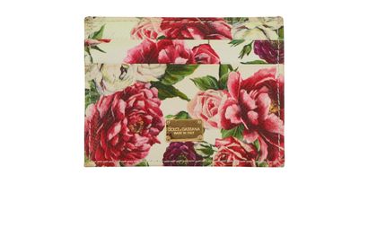 Dolce & Gabbana Floral Print Card Holder, &pound;95, Accessories, Green/Pink/White, Leather, Front view